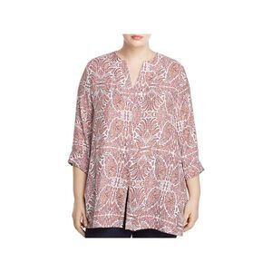 COLLECTION BY BOBEAU Womens Unlined Cuffed Sleeve V Neck Wear To Work Tunic Top